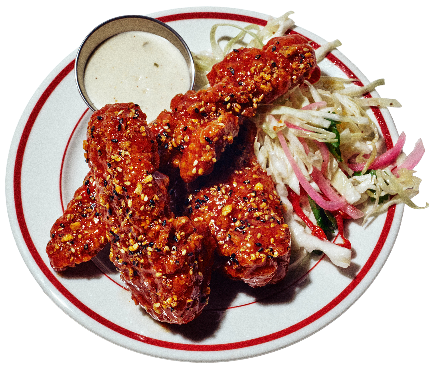Fuku: Sweet + Spicy Tenders with Slaw and Choice of Sauce